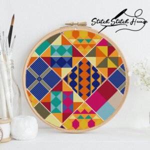 Modern colorful abstract geometric elements mandala cross stitch pattern