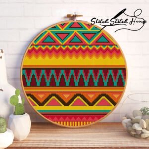 Aztec Boho Round Cross Stitch Pattern Vibrant Tribal Embroidery PDF