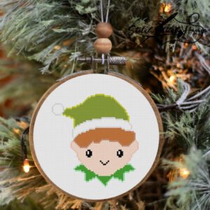 Mini Christmas Elf Boy Cross Stitch Pattern - Festive DIY Tree Ornament Design