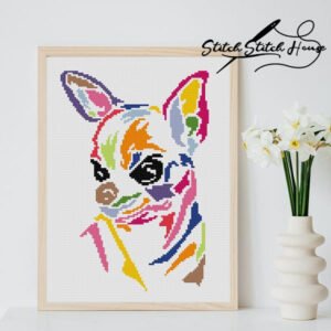 Colorful Chihuahua Dog Abstract Art Cross Stitch Pattern - Modern Puppy DIY Embroidery