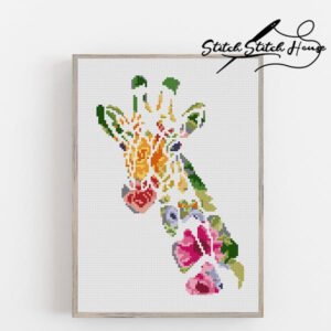 Colorful Flower Giraffe Cross Stitch Pattern - Modern Floral Animal PDF