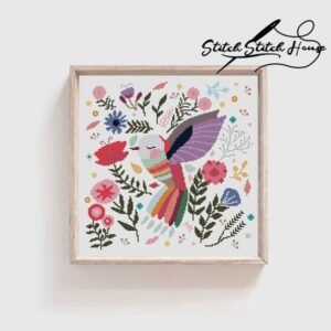 Colorful Bird in Flowers Cross Stitch Pattern - Vibrant Floral DIY Embroidery Design