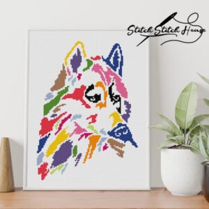 Colorful Husky Dog Abstract Art Cross Stitch Pattern - Modern Puppy DIY Embroidery