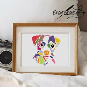 Colorful Jack Russell Dog Abstract Art Cross Stitch Pattern - Modern Puppy DIY Embroidery