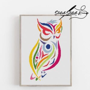 Colorful Owl Abstract Art Cross Stitch Pattern - Modern Animal DIY Embroidery