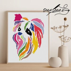 Colorful Yorkie Dog Abstract Art Cross Stitch Pattern - Modern Puppy DIY Embroidery