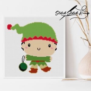 Christmas Elf Dwarf Cross Stitch Pattern - Cute Green Holiday DIY Embroidery PDF