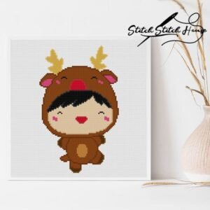 Christmas Girl Deer Costume Cross Stitch Pattern - Cute Winter DIY Embroidery PDF