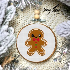 Tree Ornament Cute Gingerbread Man Cross Stitch Pattern - Holiday DIY Digital PDF