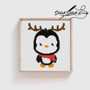 Deer horn penguin cross stitch pattern for Christmas embroidery crafts