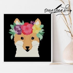 Fox with Floral Wreath Cross Stitch Pattern - Forest Animal DIY Embroidery Decor