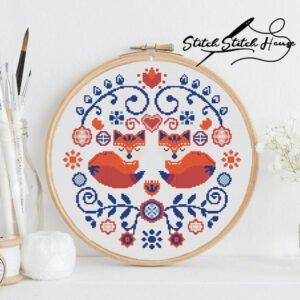 Foxes Scandinavian Cross Stitch Pattern - Nordic Folk Art DIY Embroidery Design