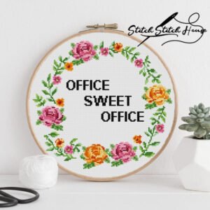 Office Sweet Office Inspirational Quote Easy Counted Cross Stitch Chart
