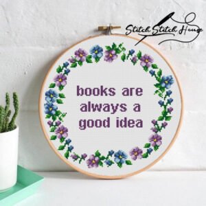 Books Are Always A Good Idea Purple Cross Stitch