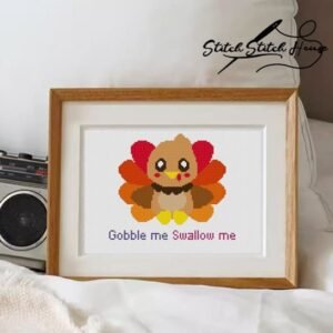 Funny Thanksgiving Turkey Gobble Me Swallow Me Baby Bird Cross Stitch Pattern - Holiday DIY Embroidery