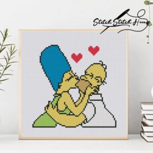 Homer and Marge Kissing Romantic Anniversary Cross Stitch Pattern - PDF Download