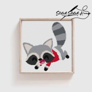 Happy Christmas Raccoon Cross Stitch Pattern - Cute Animal DIY Holiday Embroidery PDF