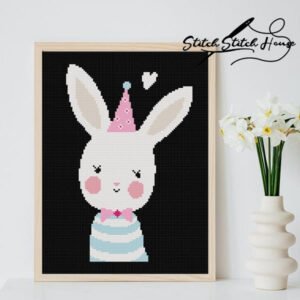 Lovely Rabbit Party Cross Stitch Pattern - Nursery DIY Embroidery Design