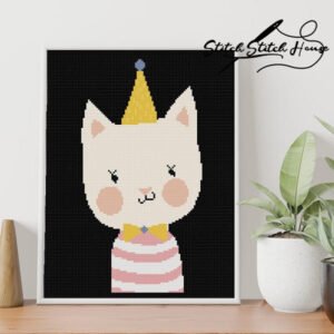 Lovely White Cat Party Cross Stitch Pattern - Modern Home DIY Embroidery Design