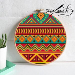 Modern multicolored abstract geometric circle cross stitch pattern for handmade embroidery art