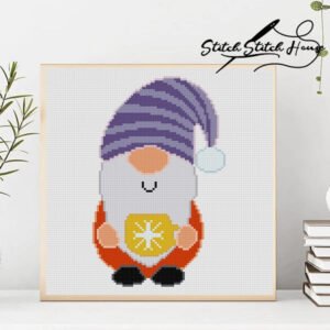 Purple Mug Gnome Cross Stitch Pattern - Cozy Coffee DIY Winter Embroidery PDF