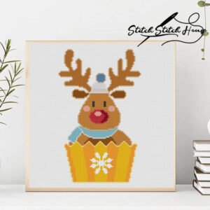 Reindeer Winter Cupcake Cross Stitch Pattern - Christmas DIY PDF Chart