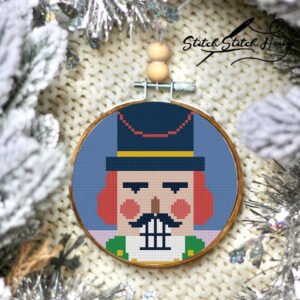 Traditional soldier Nutcracker handmade embroidery pattern for festive tree ornaments