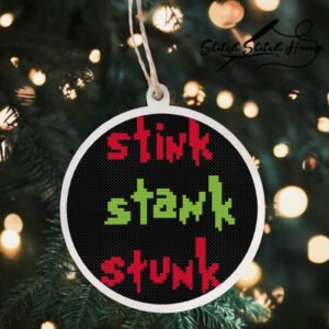 Stink Stank Stunk Funny Christmas Cross Stitch Pattern - Circular DIY Ornament PDF