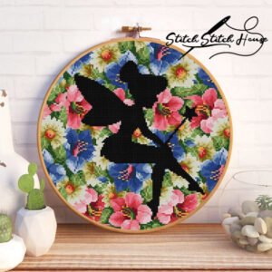 Tinkerbell Fairies Cross Stitch Pattern - Floral Silhouette DIY Embroidery PDF