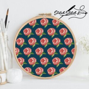 Vintage Pink Roses Circular Floral Cross Stitch Pattern DIY Needlepoint PDF