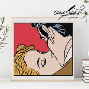 Vintage Pop Art Kissing Romantic Aesthetic Cross Stitch Pattern - PDF Download