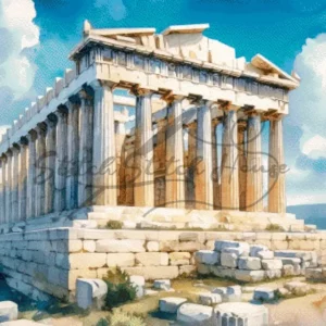 Majestic watercolor Acropolis of Athens Greece Parthenon cross stitch pattern for handmade ancient history embroidery