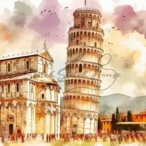 Elegant watercolor Leaning Tower of Pisa Italy cross stitch pattern for handmade embroidery wall decor