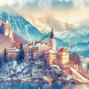 Dreamy watercolor Neuschwanstein Castle Bavaria Germany cross stitch pattern for handmade fairytale embroidery