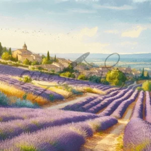 Serene watercolor Valensole Plateau Provence lavender fields cross stitch pattern for handmade French countryside embroidery