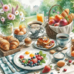 Breakfast In The Garden Cross Stitch Pattern for Hand Embroidery Still Life
