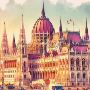 Hungarian Parliament Building Budapest Cross Stitch Pattern - Europe Architecture Watercolor DIY