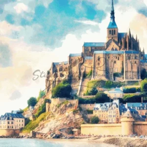 Mont Saint Michel Abbey France Cross Stitch Pattern for Hand Embroidery Architecture Art