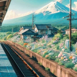 Mount Fuji Japan Railway Landscape Cross Stitch Pattern - Scenic Travel PDF