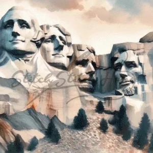 Magnificent watercolor Mount Rushmore National Monument South Dakota cross stitch pattern for handmade American presidential landmark embroidery