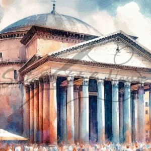 Artistic watercolor Pantheon Rome Italy classical architecture cross stitch pattern for handmade historical landmark embroidery