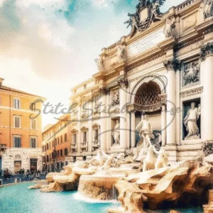 Stunning watercolor Trevi Fountain Rome Italy cityscape cross stitch pattern for handmade Baroque architecture embroidery