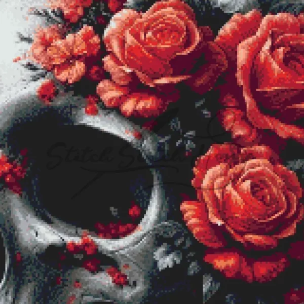Cross Stitch Pattern : Gothic Skull with Red Roses and Smoke Art ...