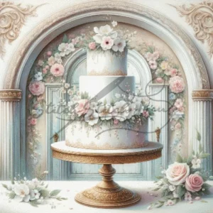 Vintage wedding cake with floral decoration cross stitch pattern for hand embroidery