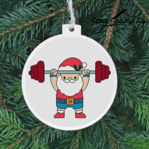 Christmas Gym Bodybuilding Santa Cross Stitch Pattern - Funny Fitness Weightlifting DIY Embroidery PDF