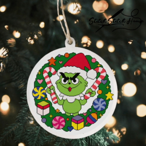 Funny Baby Grinch and Sweets Tree Ornament Cross Stitch Pattern - DIY Xmas Embroidery PDF
