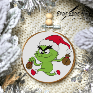 Funny Grinch Stealing Money Christmas Tree Ornament Cross Stitch Pattern