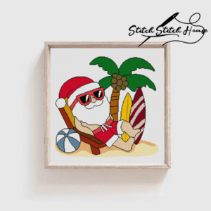 Holiday Santa Claus Sunbathing Beach Cross Stitch Pattern - Funny Summer Xmas DIY Embroidery PDF