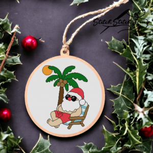 Santa Claus Sunbathing On The Beach Cross Stitch Pattern - Funny Summer Christmas DIY Embroidery PDF