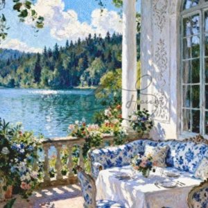 Lake Terrace Chinoiserie Sofa Cross Stitch Pattern